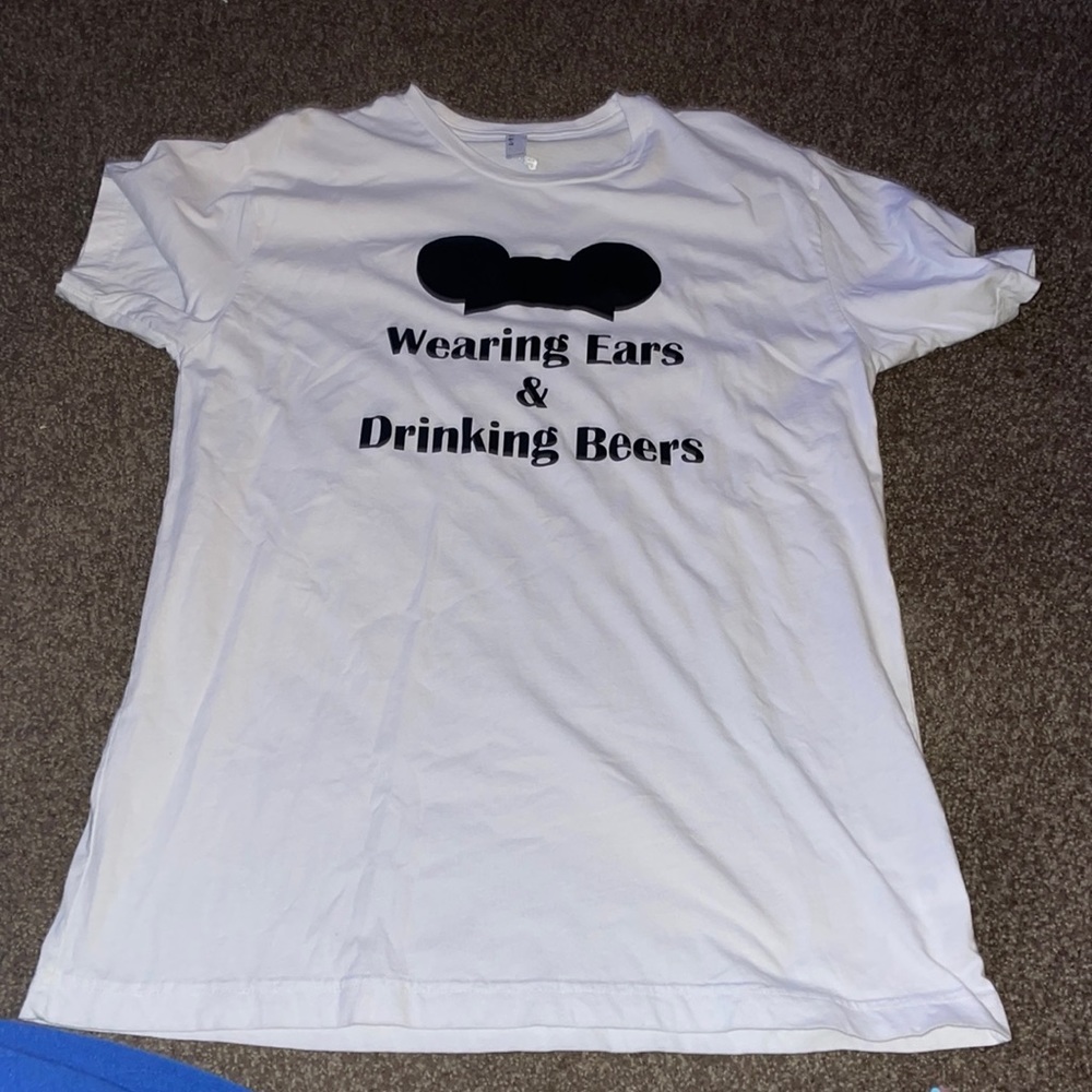 Wearing ears & Drinking beers Disney shirt white mens size large